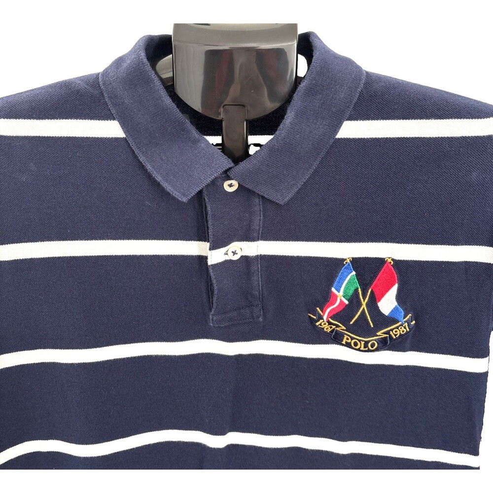 Polo Ralph Lauren Men's Size XL Classic Fit Cross Flags Striped Rugby Polo Shirt